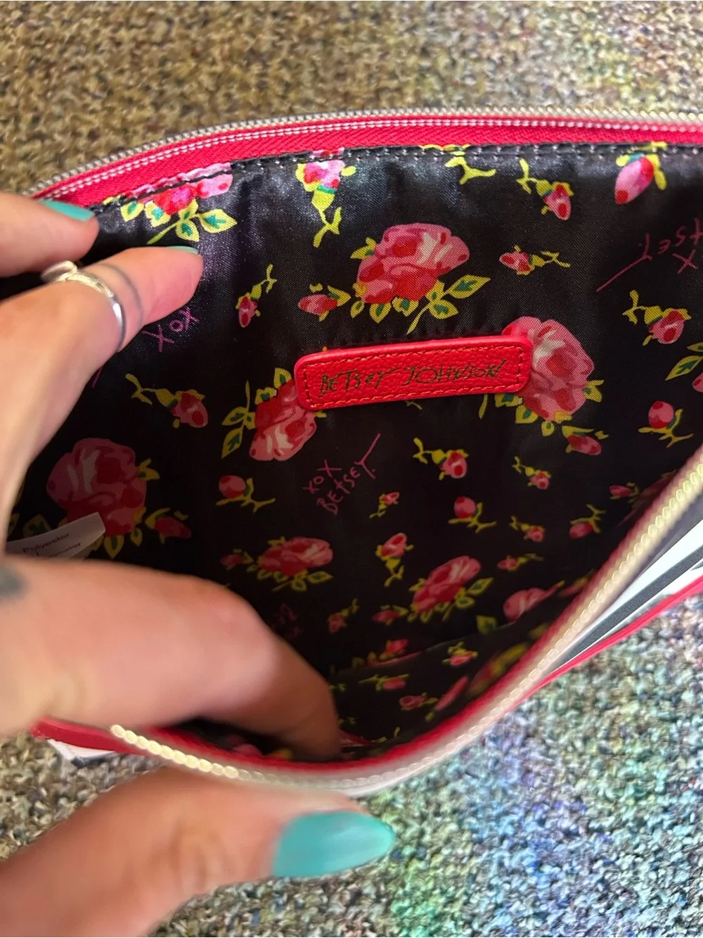 Betsey Johnson Black, White & Red Striped Wristlet Clutch